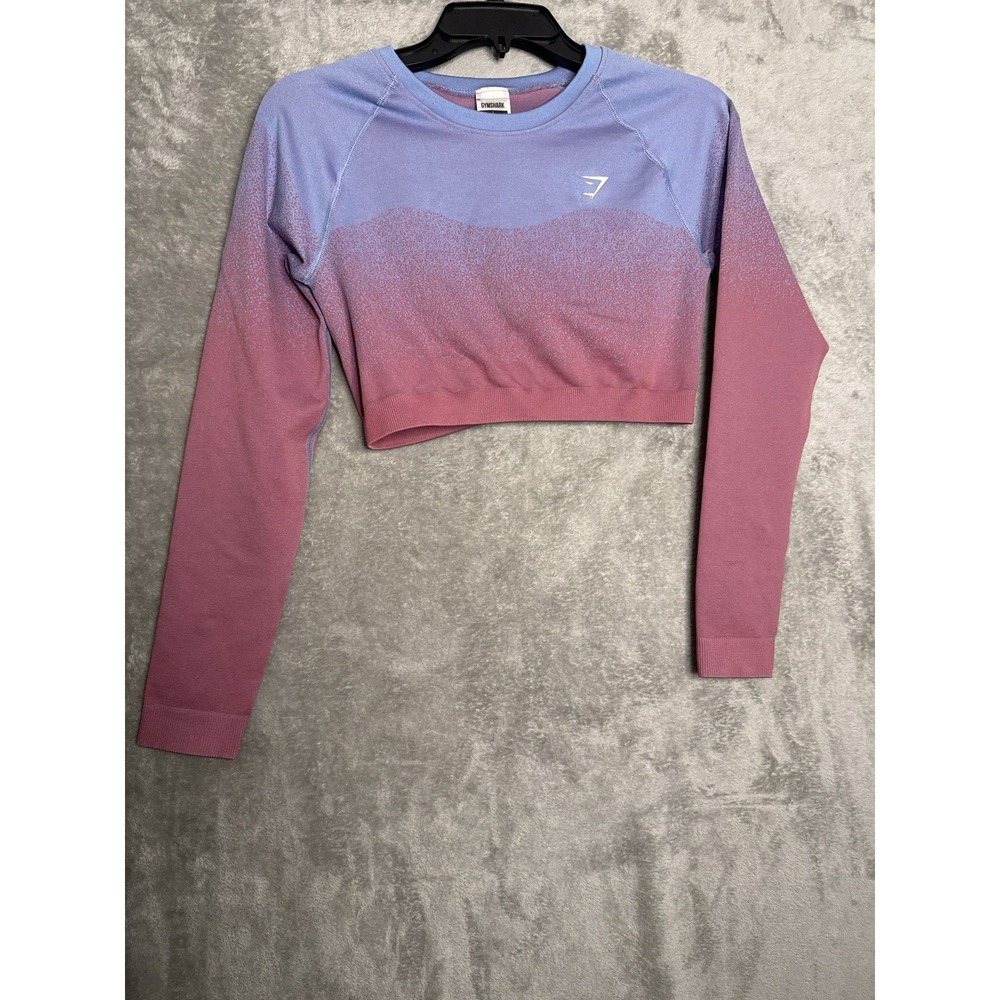 Gymshark Pink/Purple Ombre Seamless Long Sleeve Crop Top Scrunch Size large